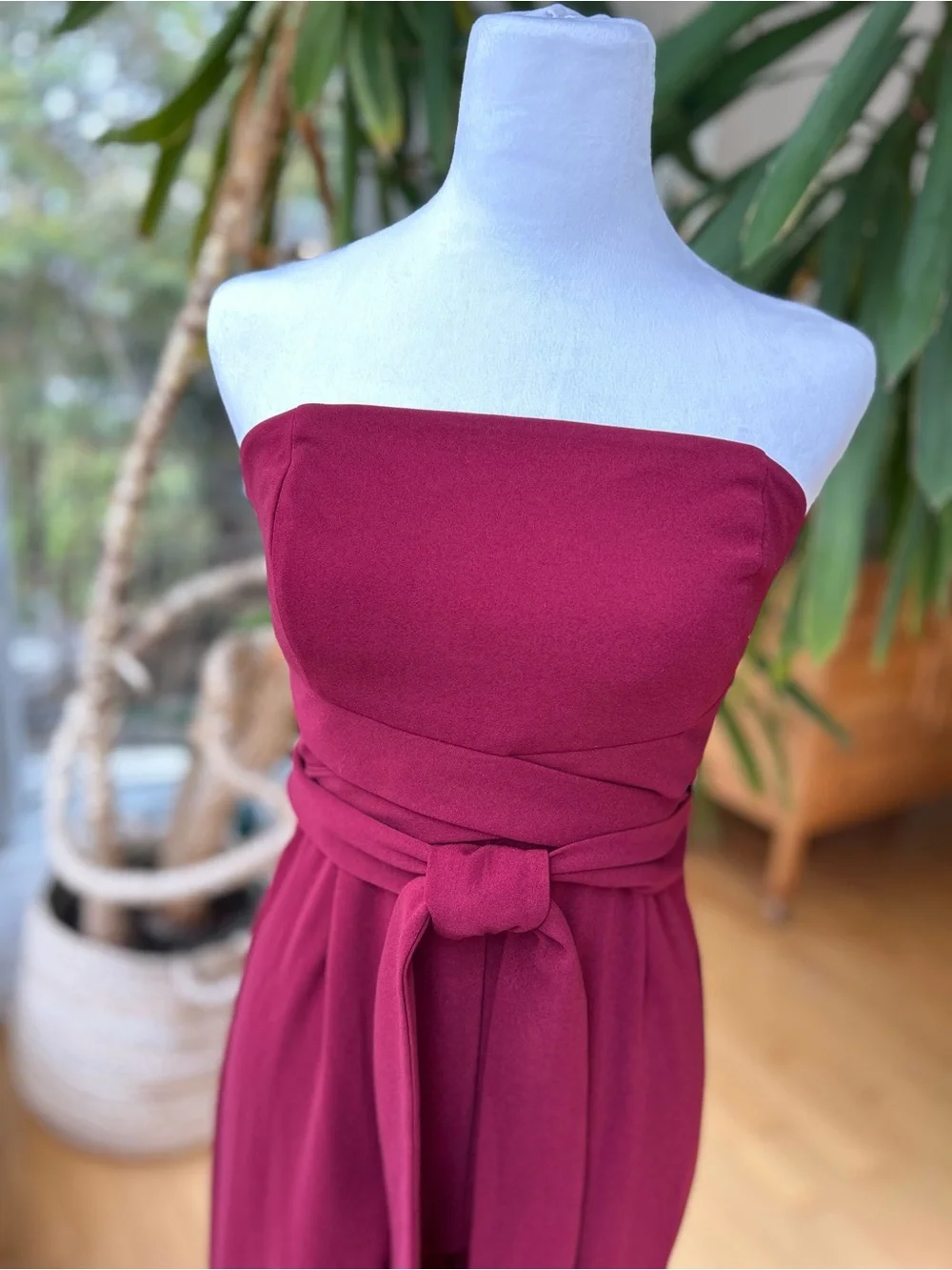 Forever 21 Strapless Wine Red Jumpsuit with Waist Tie - Picture 4 of 5